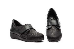 Zapatos Mujer Piel Negro Licra Velcro  -  Ref. DU-696 Negro