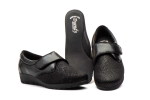 Zapatos Mujer Piel Negro Licra Velcro  -  Ref. DU-696 Negro