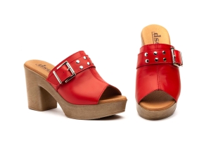 Zuecos Mujer Piel Cuero Hebilla  -  Ref. 9000 Rojo