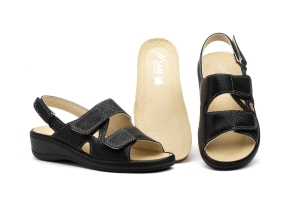 Sandalias Mujer Piel Negro Velcro  -  Ref. 15053 Negro