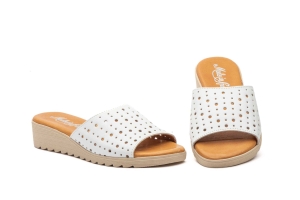 Sandalias Mujer Piel Blanco Picado  -  Ref. AT-502 Blanco