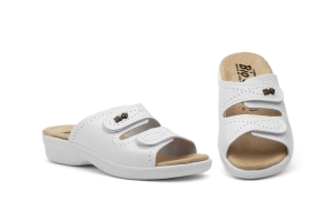 Zuecos Mujer Piel Blanco Velcro BioUp  -  Ref. TS-475 Blanco