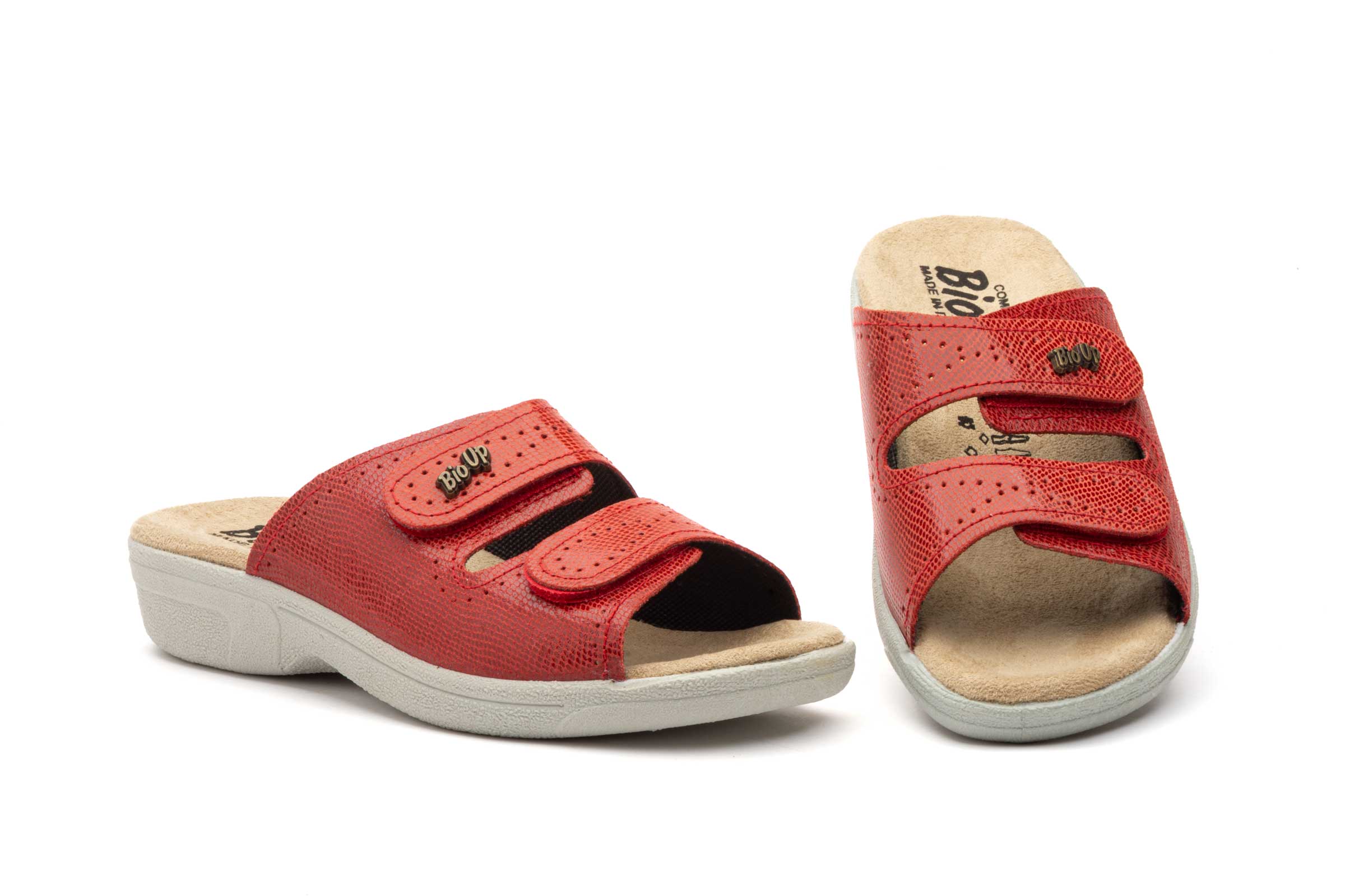 Zuecos Mujer Piel Rojo Velcro BioUp  -  Ref. TS-475 Rojo