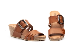 Sandalias Mujer PIel Cuero Hebilla Cuña Corcho  -  Ref. ENC-52103 Cuero