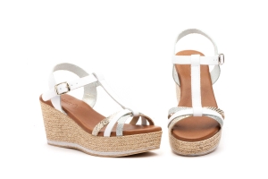 Sandalias Mujer Piel Blanco Cuña  -  Ref. ENC-80127 Blanco