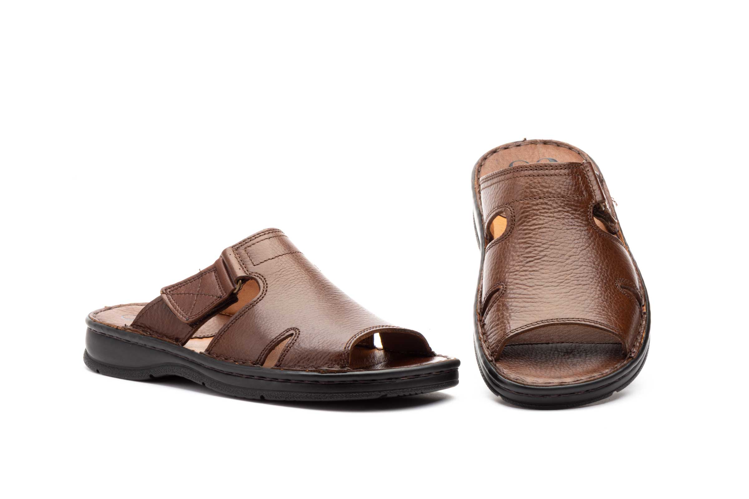 Sandalias Hombre Piel Marrón Velcro  -  Ref. R83-5705 Marrón