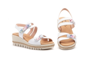 Sandalias Mujer Piel Blanco Cuña Yute  -  Ref. AE-459 Blanco