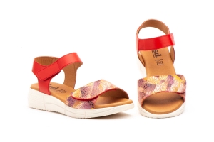 Sandalias Mujer Piel Rojo Velcro  -  Ref. DSD-10072 Rojo