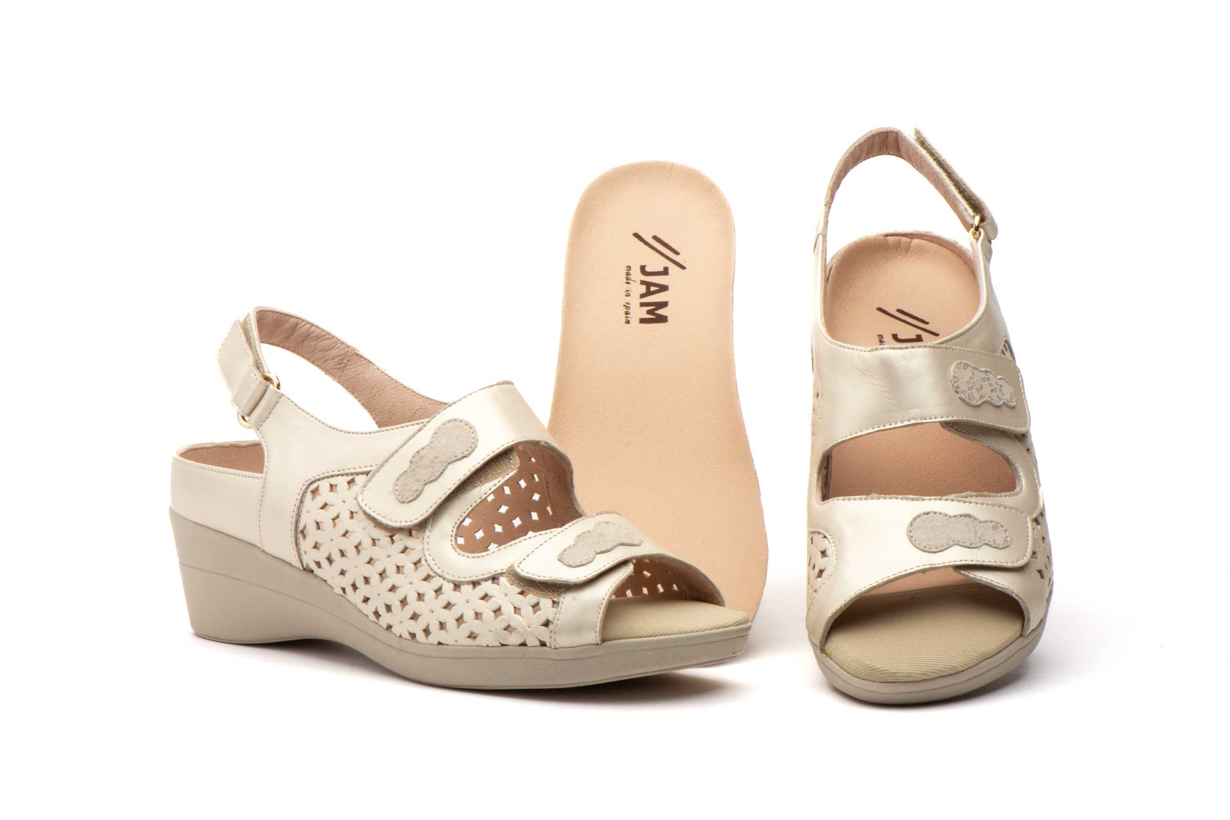 Sandalias Mujer Piel Beige Plantilla Extraible BONA MODA  -  Ref. 97476 Beige