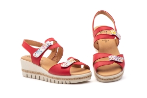 Sandalias Mujer Piel Rojo Cuña Yute  -  Ref. AE-459 Roja