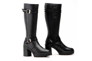 Botas Mujer Piel Negro Hebillas Tacón Alto  -  Ref. 90680 Negro