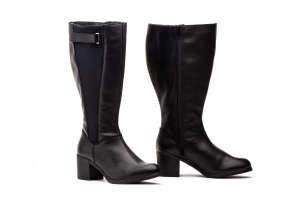 Botas Mujer Piel Negro Elásticos Caña Ancha  -  Ref. 90749 Negro