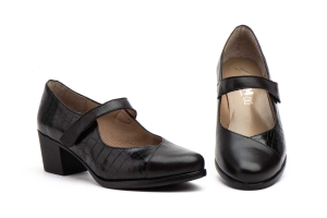 Zapatos Mujer Piel Negro Correa Velcro Tacón  -  Ref. 9135 Negro