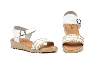 Sandalias Mujer Piel Blanco Hebilla Cuña Baja  -  Ref. AE-210 Blanco