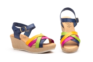 Sandalias Mujer Piel Vaquetilla Multi Cuña  -  Ref. AE-186 Multicolor