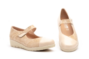 Zapatos Mujer Piel Beige Velcro  -  Ref. 95776 Beige