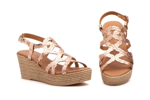 Sandalias Mujer Piel Salmón Grabado Trenzado  -  Ref. ENC-27536 Salmón