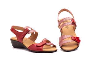 Sandalias Mujer Piel Rojo Plata Planta Gel  -  Ref. 757 Rojo Plata