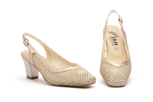 Zapatos Mujer Rejilla Champan Tacón Alto  -  Ref. 5611 Champagne