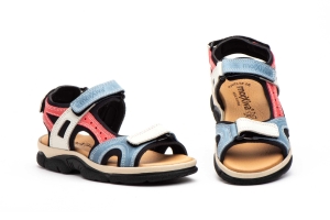 Sandalias Mujer Piel Keloil Azul Blanco Velcro  -  Ref. 7040 Keloil Azul Blanco