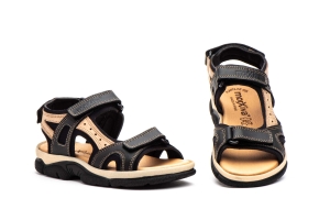 Sandalias Mujer Piel Negro Taupe Velcro  -  Ref. 7040 Negro Taupe