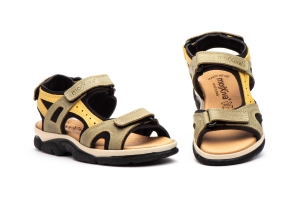 Sandalias Mujer Piel Kaki Mostaza Velcro  -  Ref. 7040 Kaki Mostaza