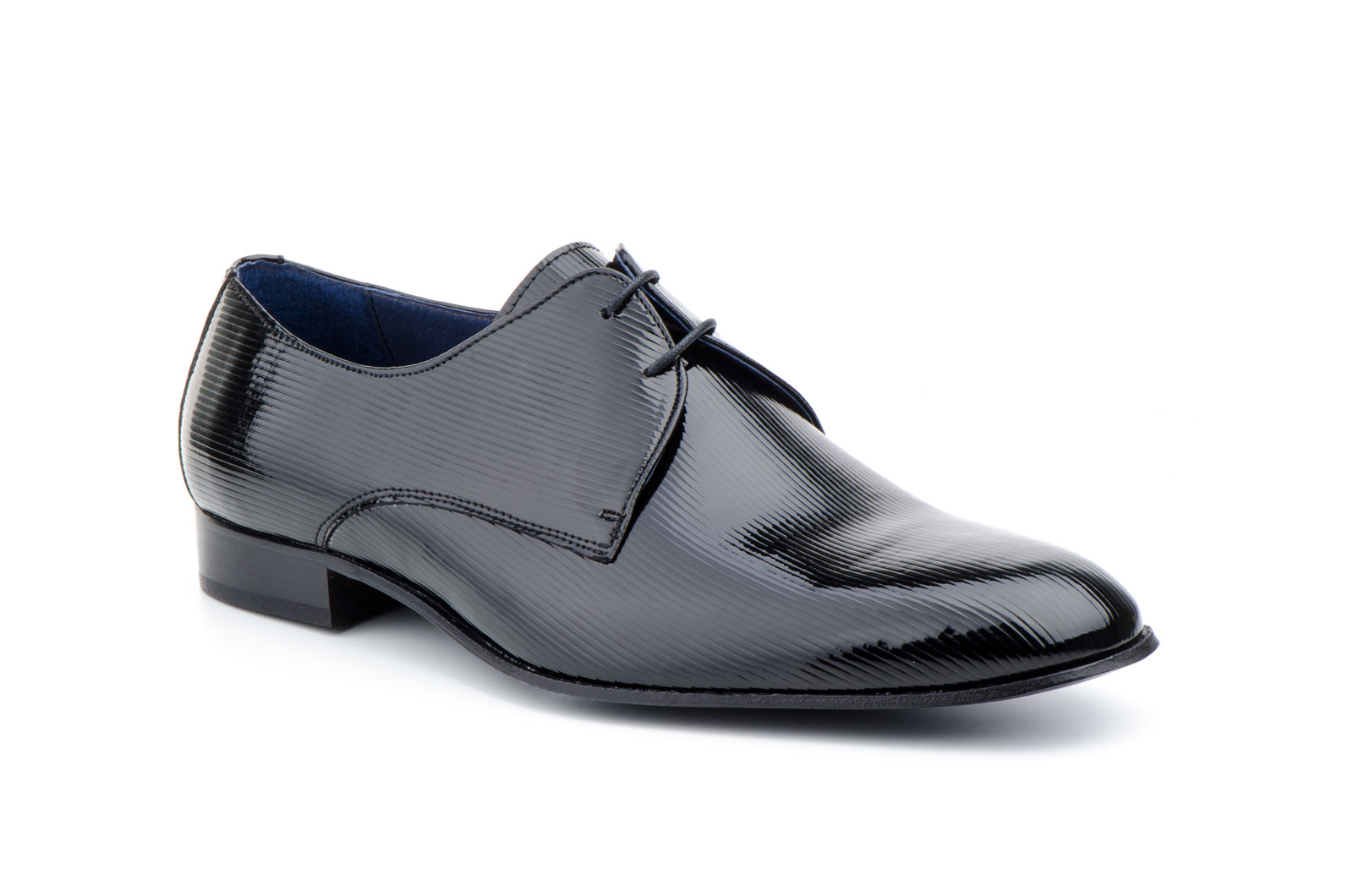 Zapatos Hombre Charol Negro Pana Cordones Suela de Cuero   -  Ref. 5009 Negro