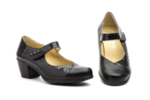 Zapatos Mujer Piel Negro Velcro Tacón  -  Ref. 95777 Negro