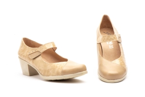 Zapatos Mujer Piel Beige Velcro Tacón  -  Ref. 95777 Beige