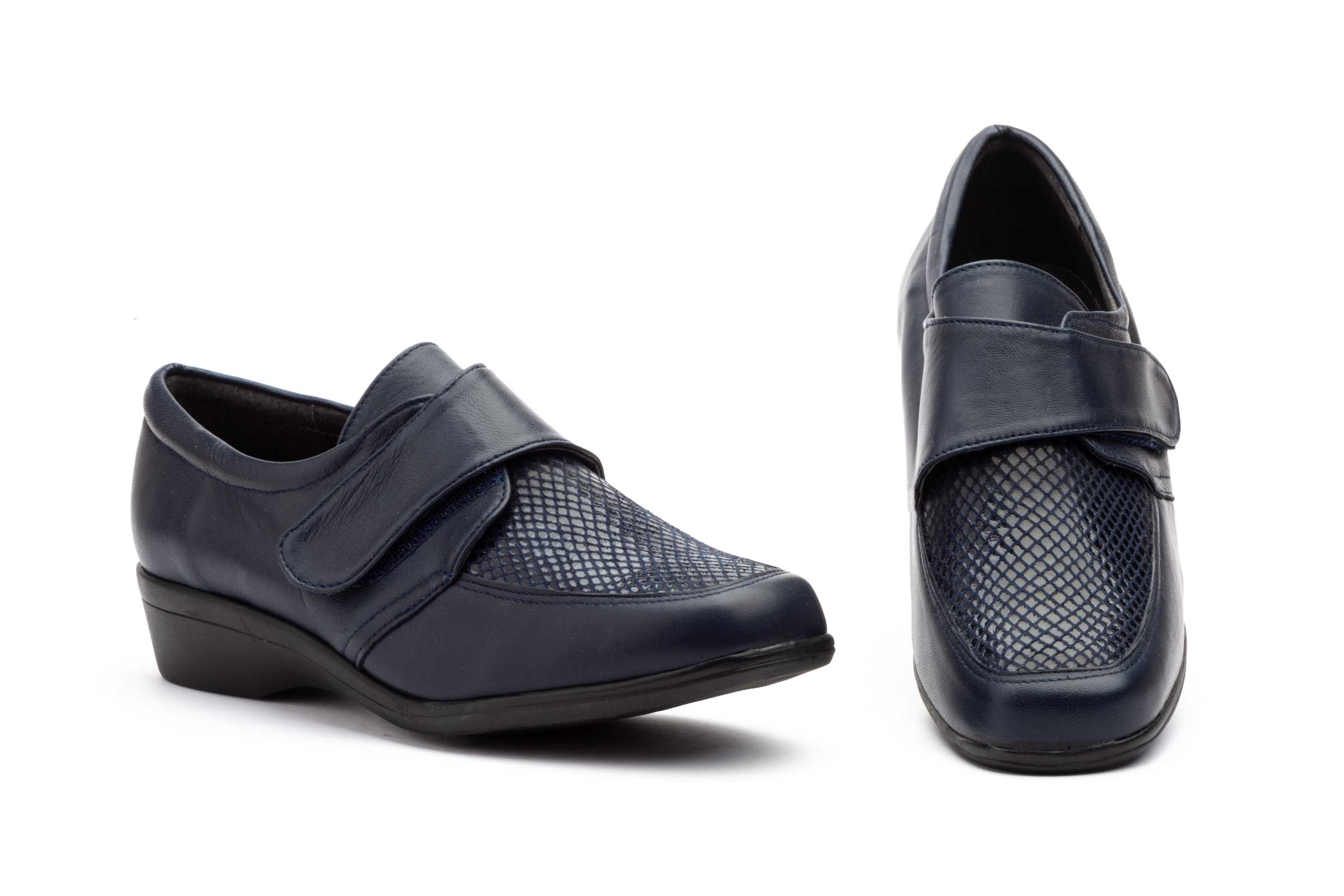 Zapatos Mujer Piel Velcro Cuña  -  Ref. 796 Marino