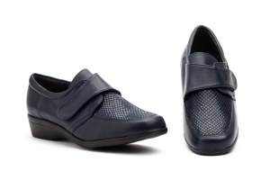 Zapatos Mujer Piel Velcro Cuña  -  Ref. 796 Marino