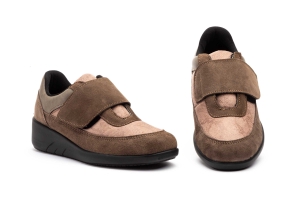 Zapatos Mujer Taupe Velcro Cuña  -  Ref. TS-C01 Taupe