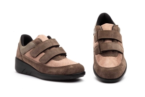 Deportivos Mujer Piel Taupe Velcros Cuña  -  Ref. TS-B01 Taupe