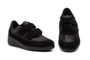Deportivos Mujer Piel Negro Velcros Cuña  -  Ref. TS-B01 Negro