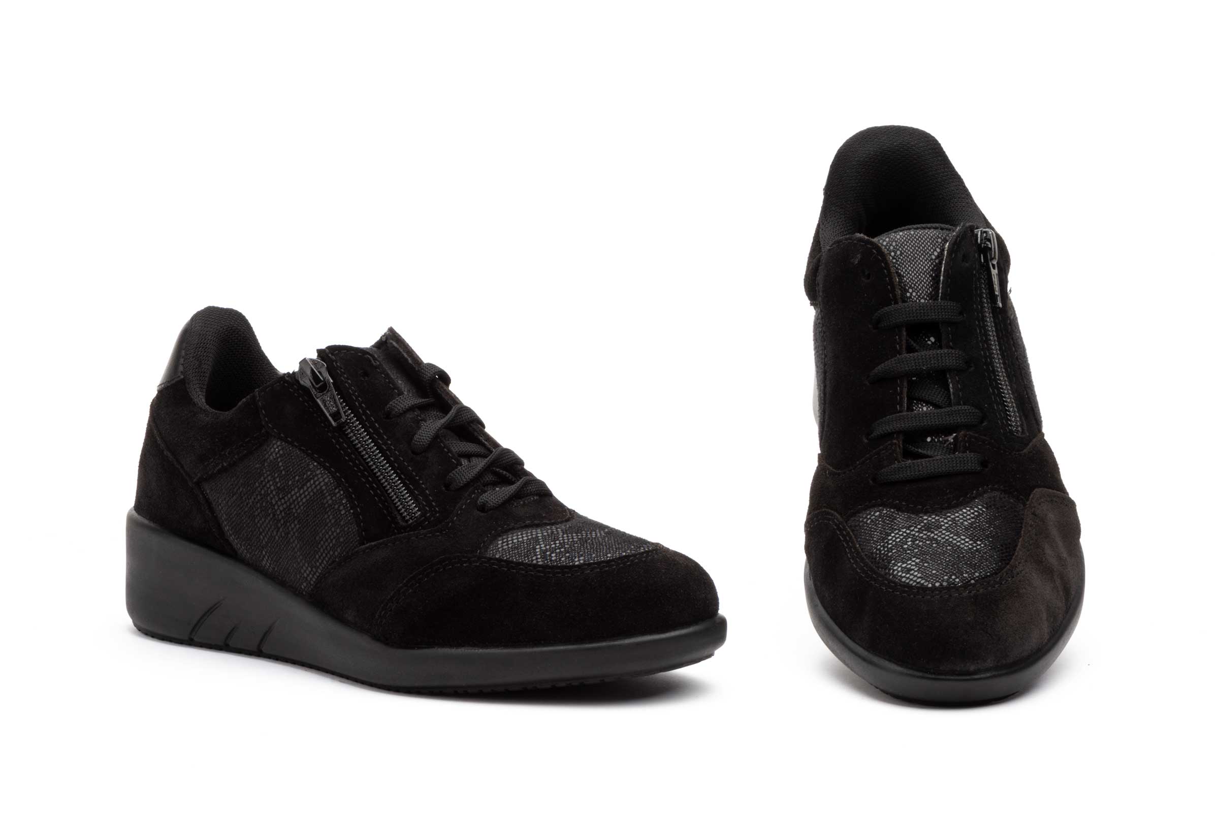 Deportivos Mujer Piel Negro Negro Cuña  -  Ref. TS-A02 Negro