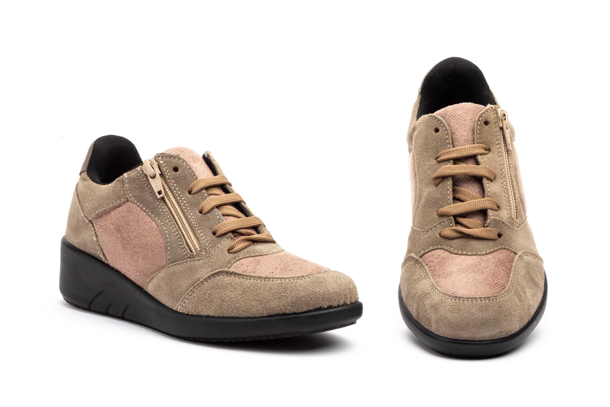 Deportivos Mujer Piel Taupe Negro Cuña  -  Ref. TS-A02 Taupe
