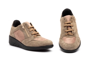 Deportivos Mujer Piel Taupe Negro Cuña  -  Ref. TS-A02 Taupe