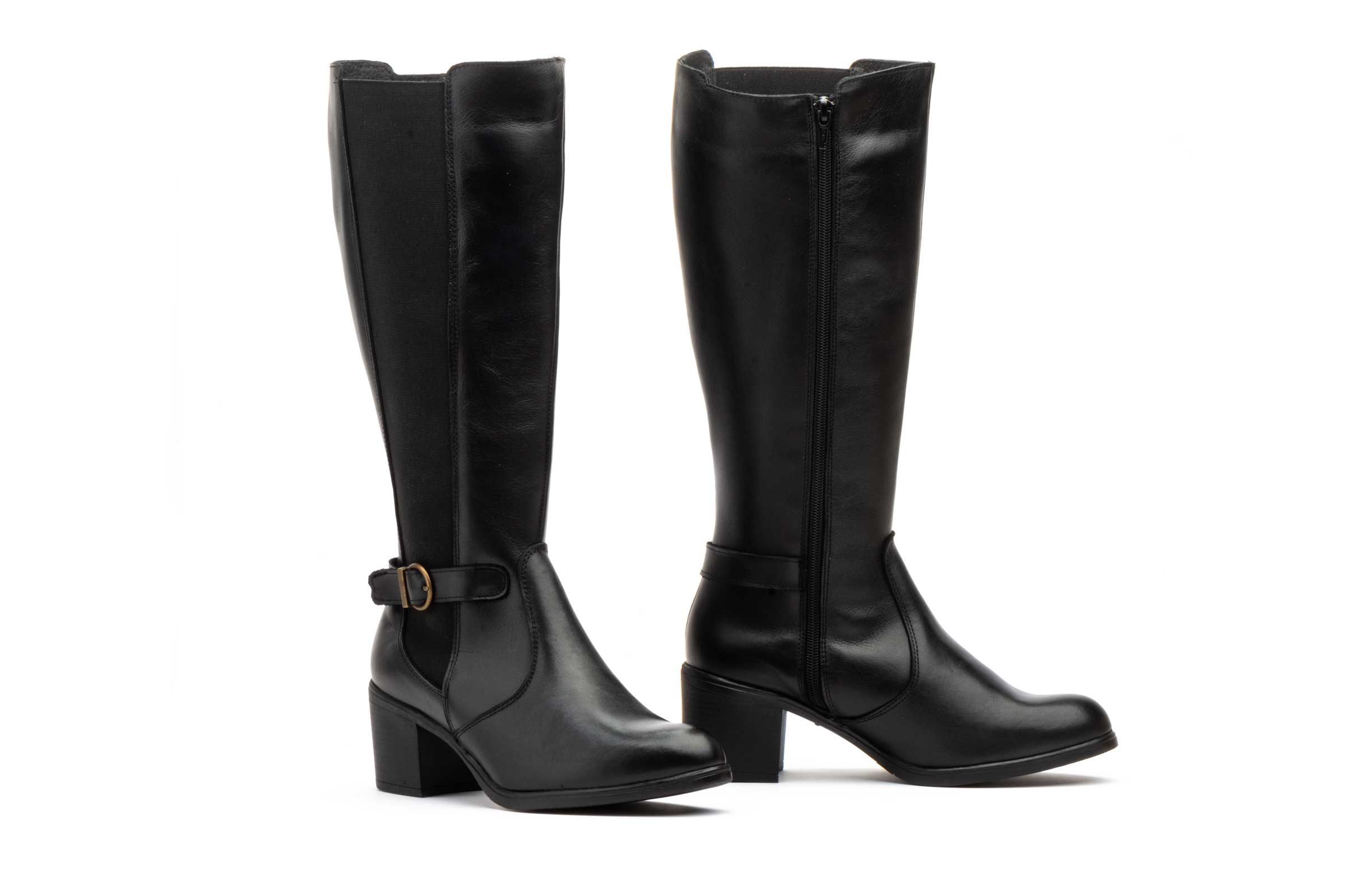 Botas Alta Mujer Piel Negra Tacón  -  Ref. 95220 Negro