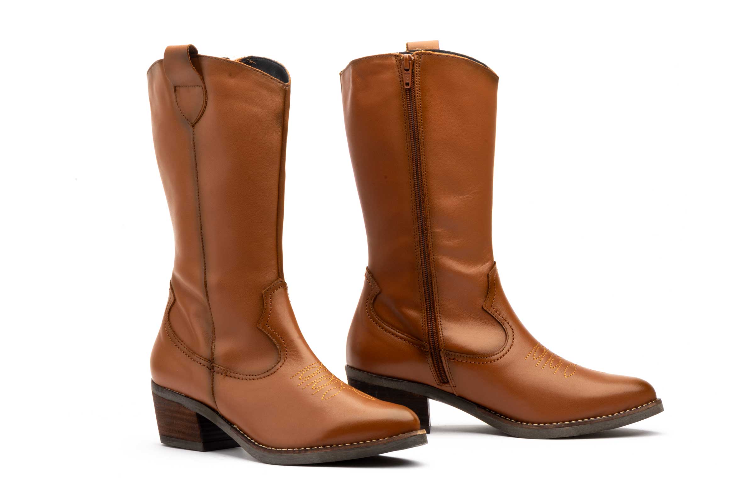 Botas Camperas Mujer Piel Napa Cuero Tacón Cubano  -  Ref. PYM-940 Cuero