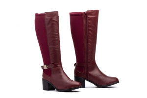 Botas Mujer Piel Burdeos Elástico Hebilla Tacón  -  Ref. 90683 Burdeos
