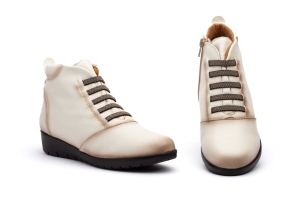 Botín Mujer Piel Beige Cordones Elásticos Cremallera Cuña  -  Ref. FX-9502 Beige