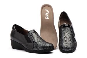 Zapatos Mujer Piel Negro Elásticos Licra  -  Ref. GV-9173 Negro