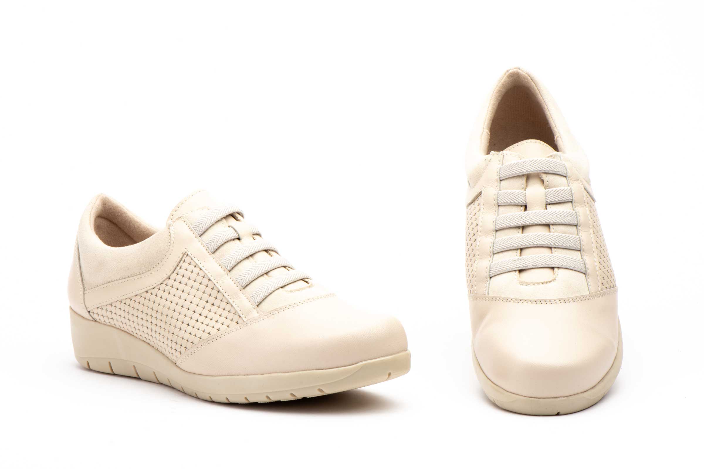 Deportivos Mujer Piel Beige Elásticos  -  Ref. 95567 Beige