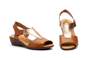 Sandalias Mujer Piel Bronce Velcro  -  Ref. 305 Cuero