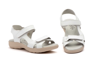 Sandalias Mujer Piel Blanco Velcro  -  Ref. AE-645 Blanco