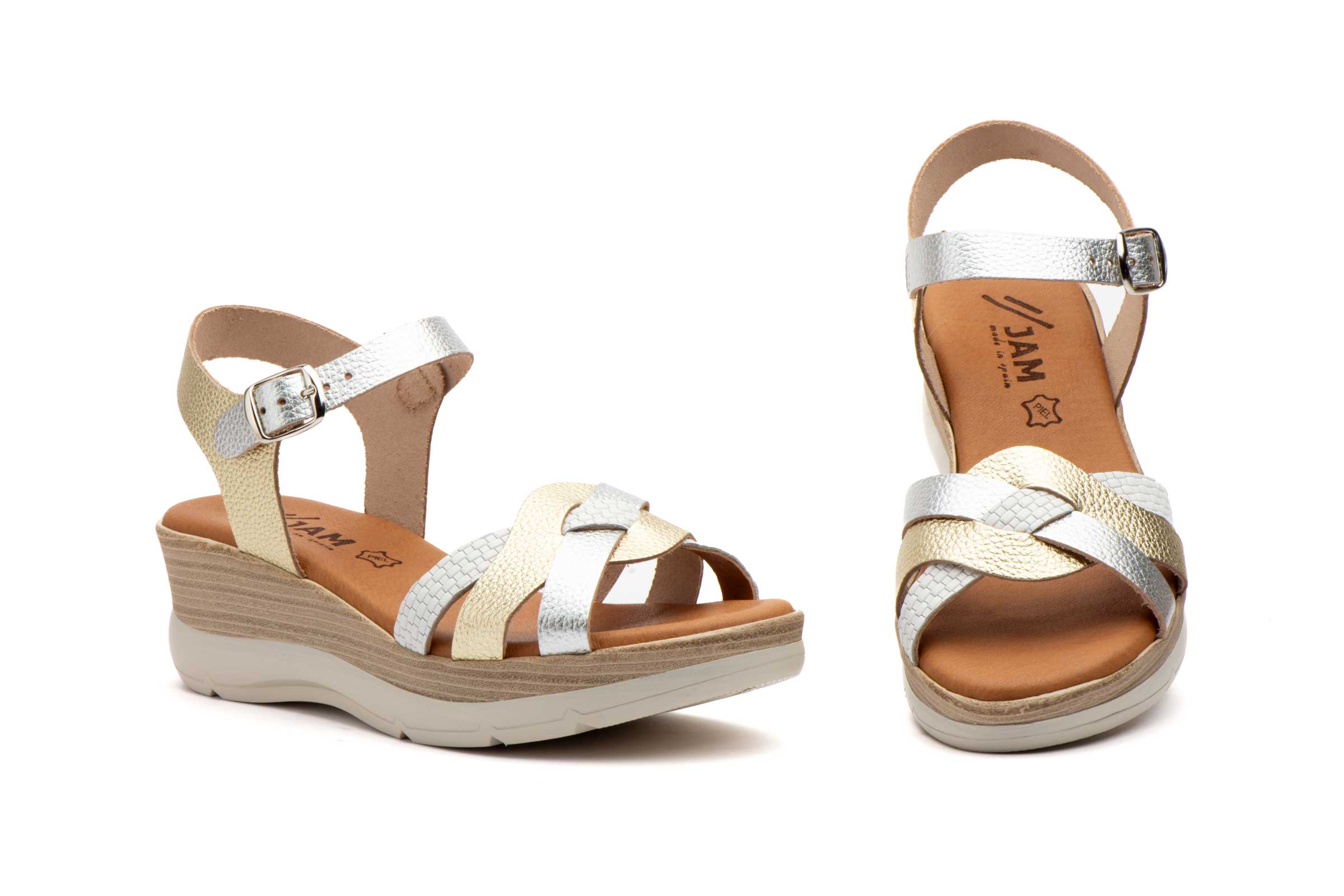 Sandalias Mujer Piel Plata Blanco Platino   -  Ref. FX-2523 Plata Blanco Platino