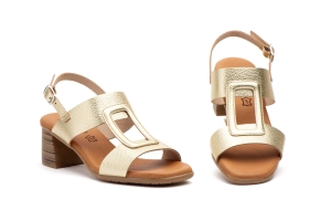 Sandalias Mujer Piel Platino Tacón Hebilla  -  Ref. FX-2556 Platino