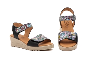 Sandalias Mujer Piel Negro Colores Velcro  -  Ref. AE-647 Negro