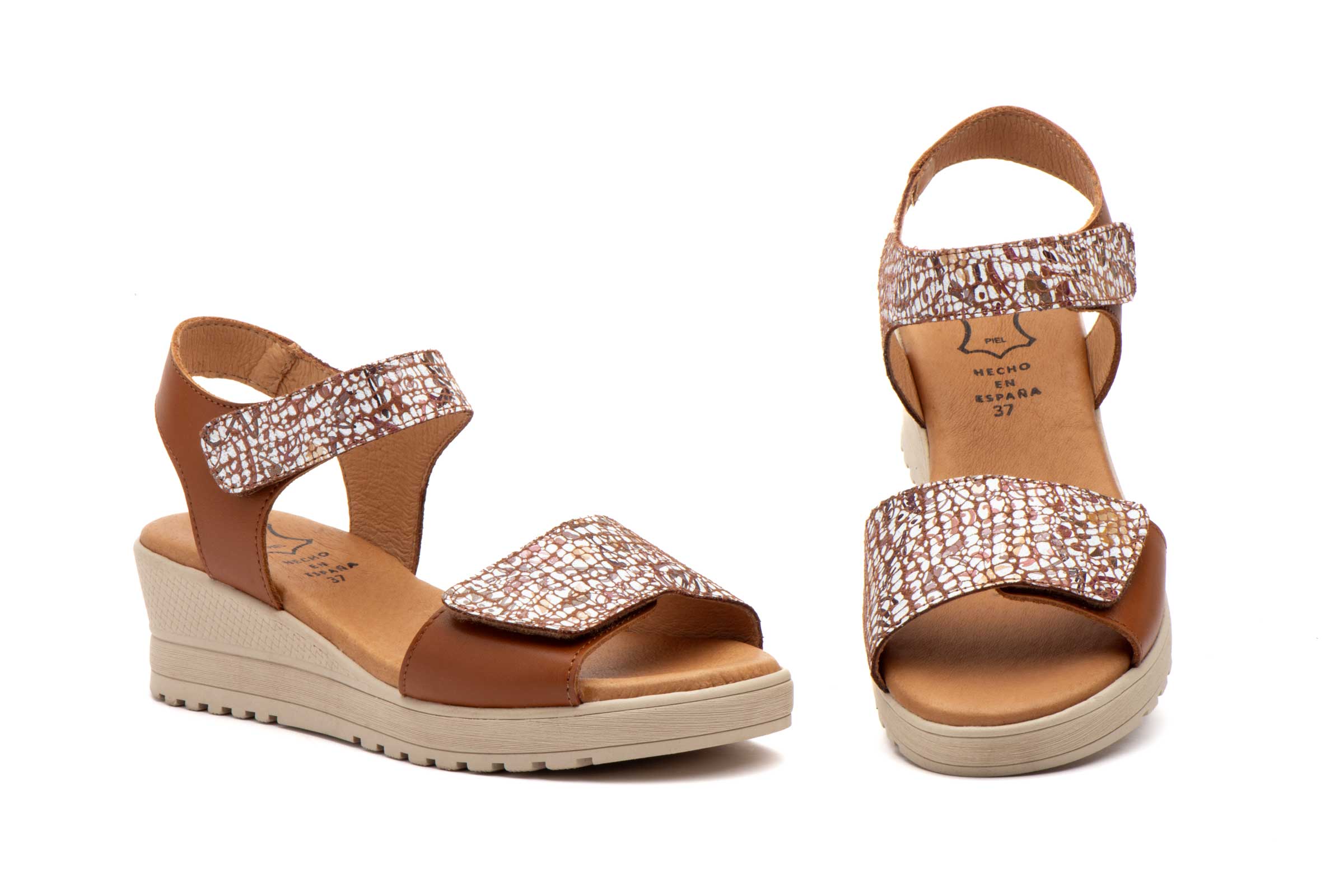 Sandalias Mujer Piel Cuero Colores Velcro  -  Ref. AE-647 Cuero Colores
