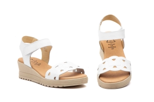 Sandalias Mujer Piel Blanco Velcro  -  Ref. AE-648 Blanco